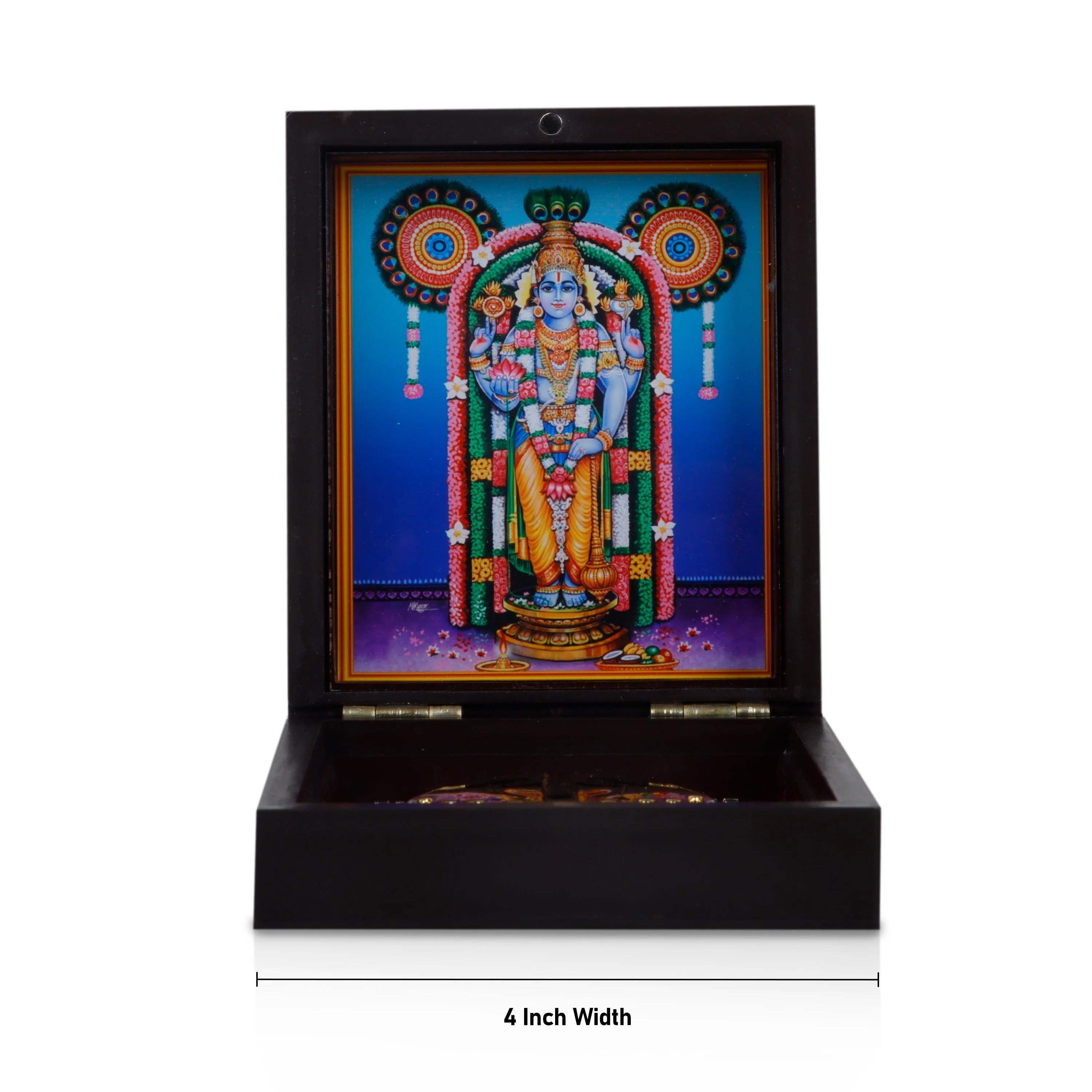 Guruvayurappan Murti Design Pooja Box - 4 x 4.5 Inches | Charan Paduka Box/ Puja Box For Lord Krishna Worship - Image 5