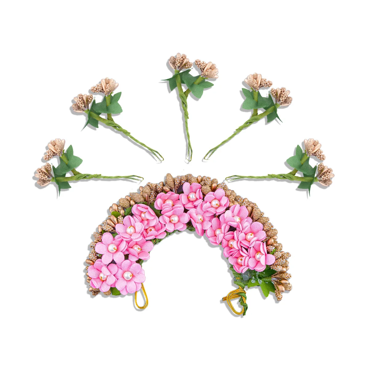 Hair Artificial Flower - 4 x 5 Inches | Hair Accessories/ Golden Veni Artificial Flower for Deity Decor - Image 3