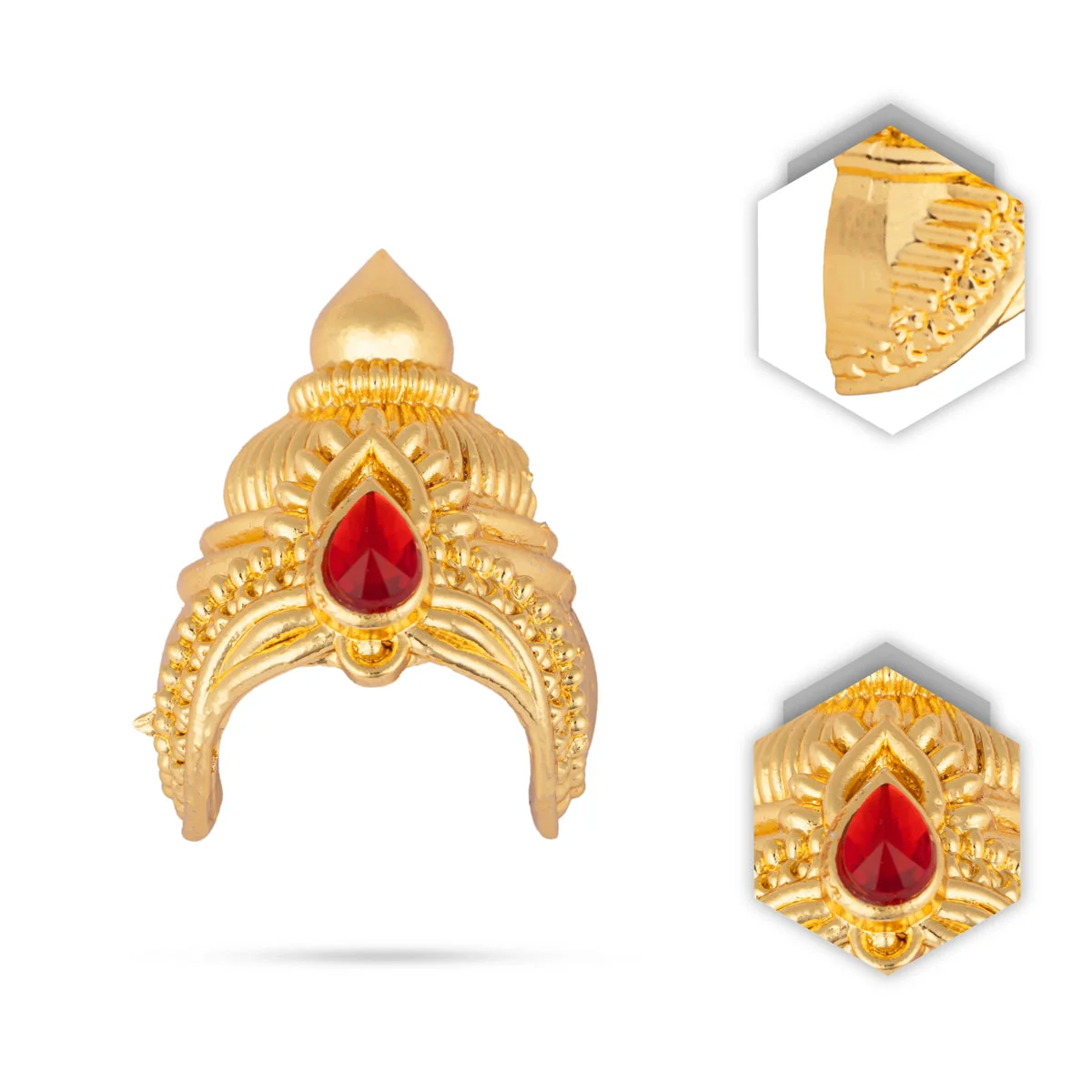 Half Kireedam - 1.5 X 1 Inches | Gold Polish Half Crown/ Single Stone Mukut/ Half Kiridam For Deity Decor - Image 2