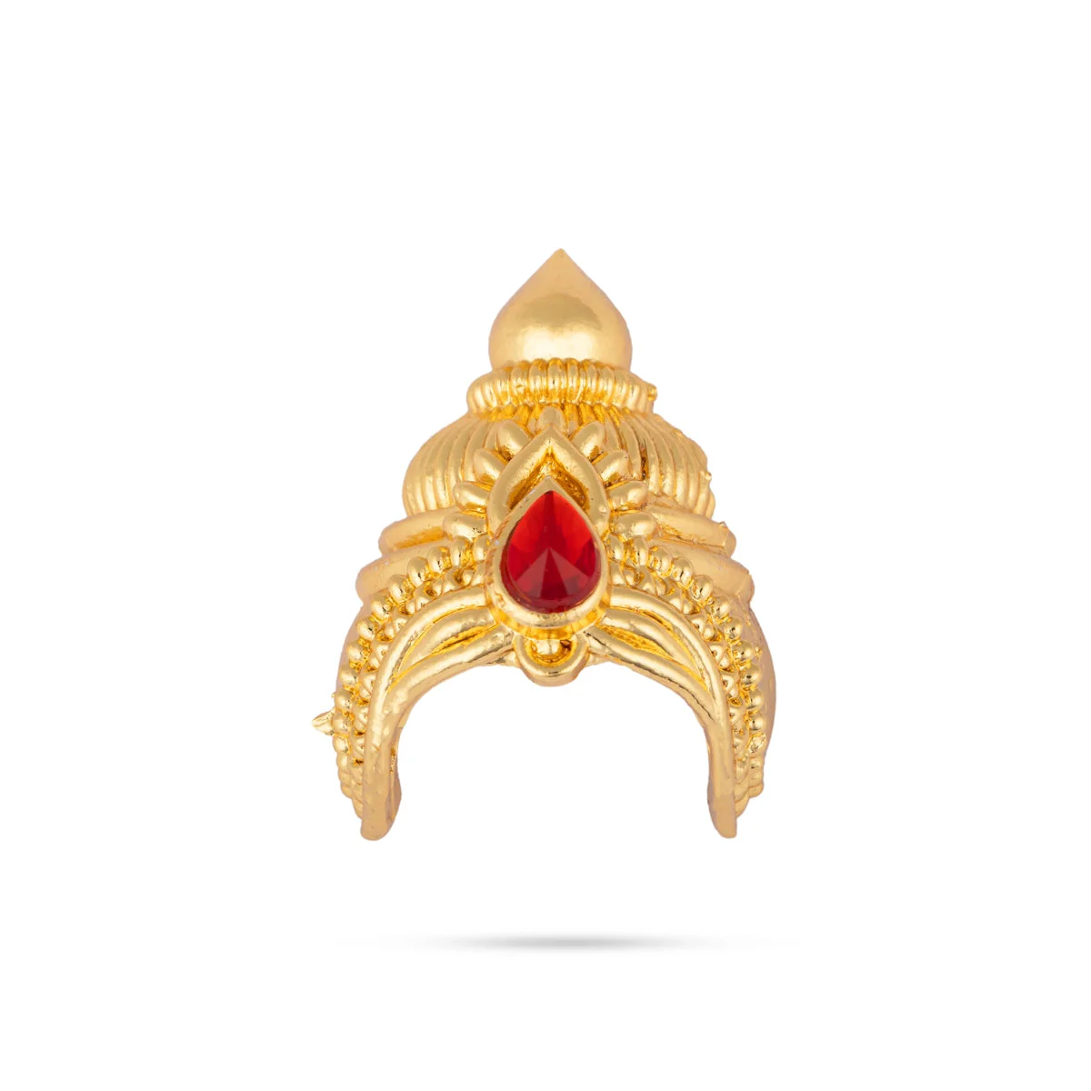 Half Kireedam - 1.5 X 1 Inches | Gold Polish Half Crown/ Single Stone Mukut/ Half Kiridam For Deity Decor - Image 3
