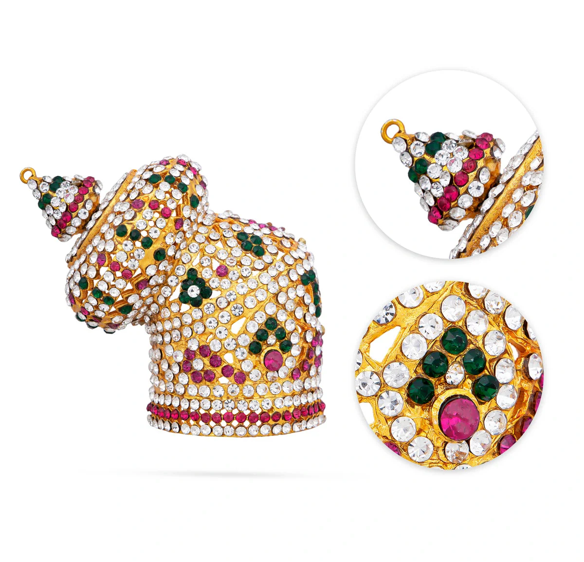 Half Stone Crown - 3 x 2 Inches | Andal Kiridam/ Mukut/ Multicolour Stone Kireedam for Deity Decor - Image 2