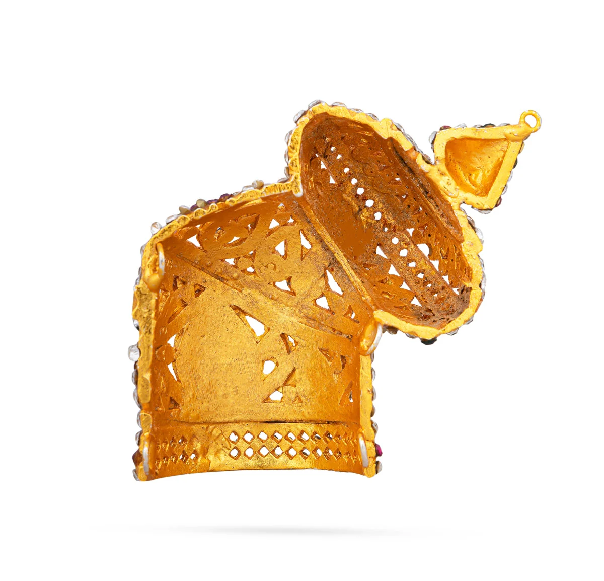 Half Stone Crown - 3 x 2 Inches | Andal Kiridam/ Mukut/ Multicolour Stone Kireedam for Deity Decor - Image 4