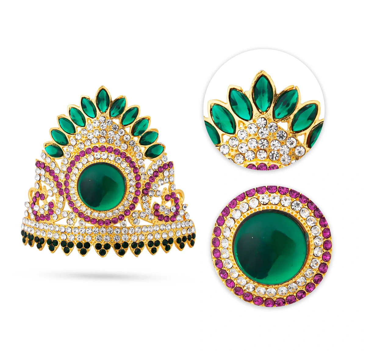 Half Stone Crown - 3 X 3 Inches | Mukut/ Multicolour Stone Kiridam/ Kireedam For Deity Adornment - Image 2