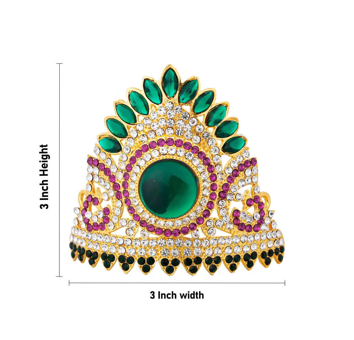 Half Stone Crown - 3 X 3 Inches | Mukut/ Multicolour Stone Kiridam/ Kireedam For Deity Adornment - Image 3
