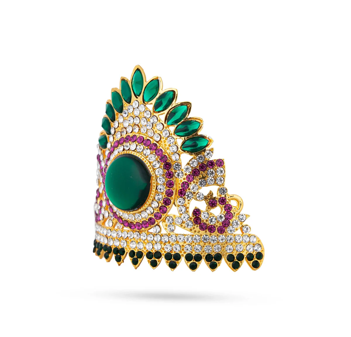 Half Stone Crown - 3 X 3 Inches | Mukut/ Multicolour Stone Kiridam/ Kireedam For Deity Adornment - Image 4