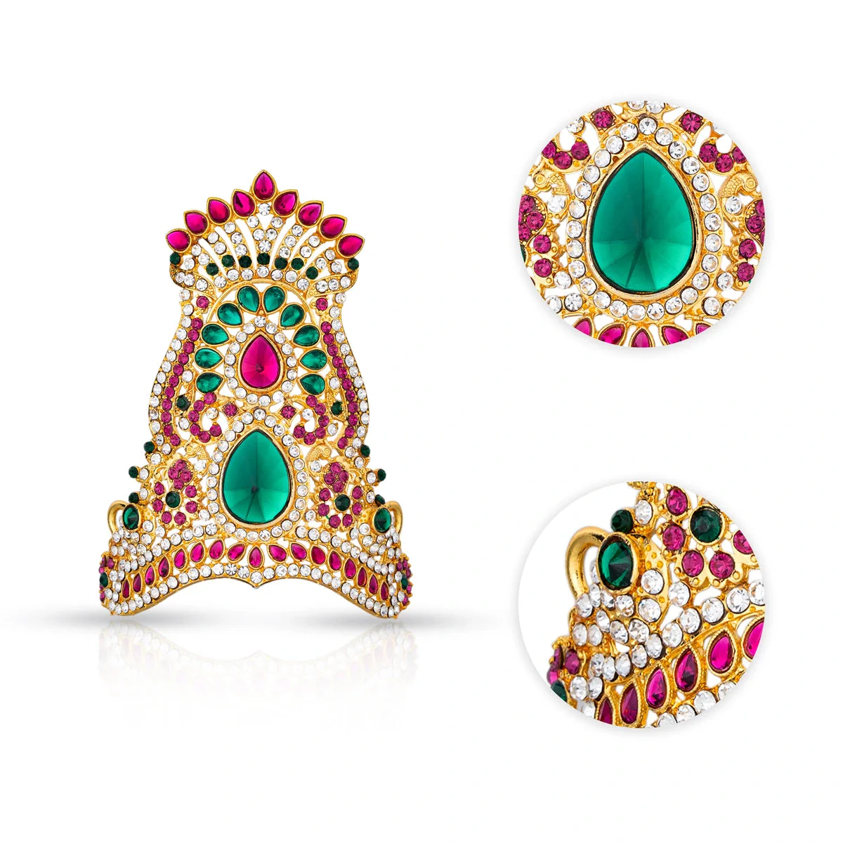 Half Stone Crown - 4.75 X 3.5 Inches | Mukut/ Multicolour Stone Kiridam/ Kireedam For Deity Adornment - Image 2