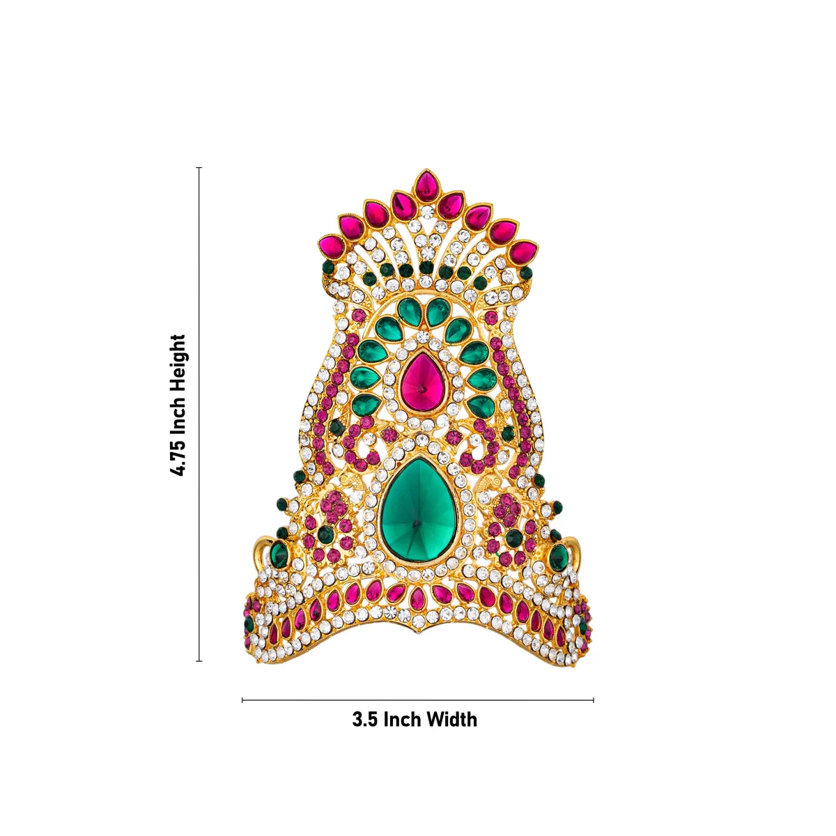 Half Stone Crown - 4.75 X 3.5 Inches | Mukut/ Multicolour Stone Kiridam/ Kireedam For Deity Adornment - Image 3