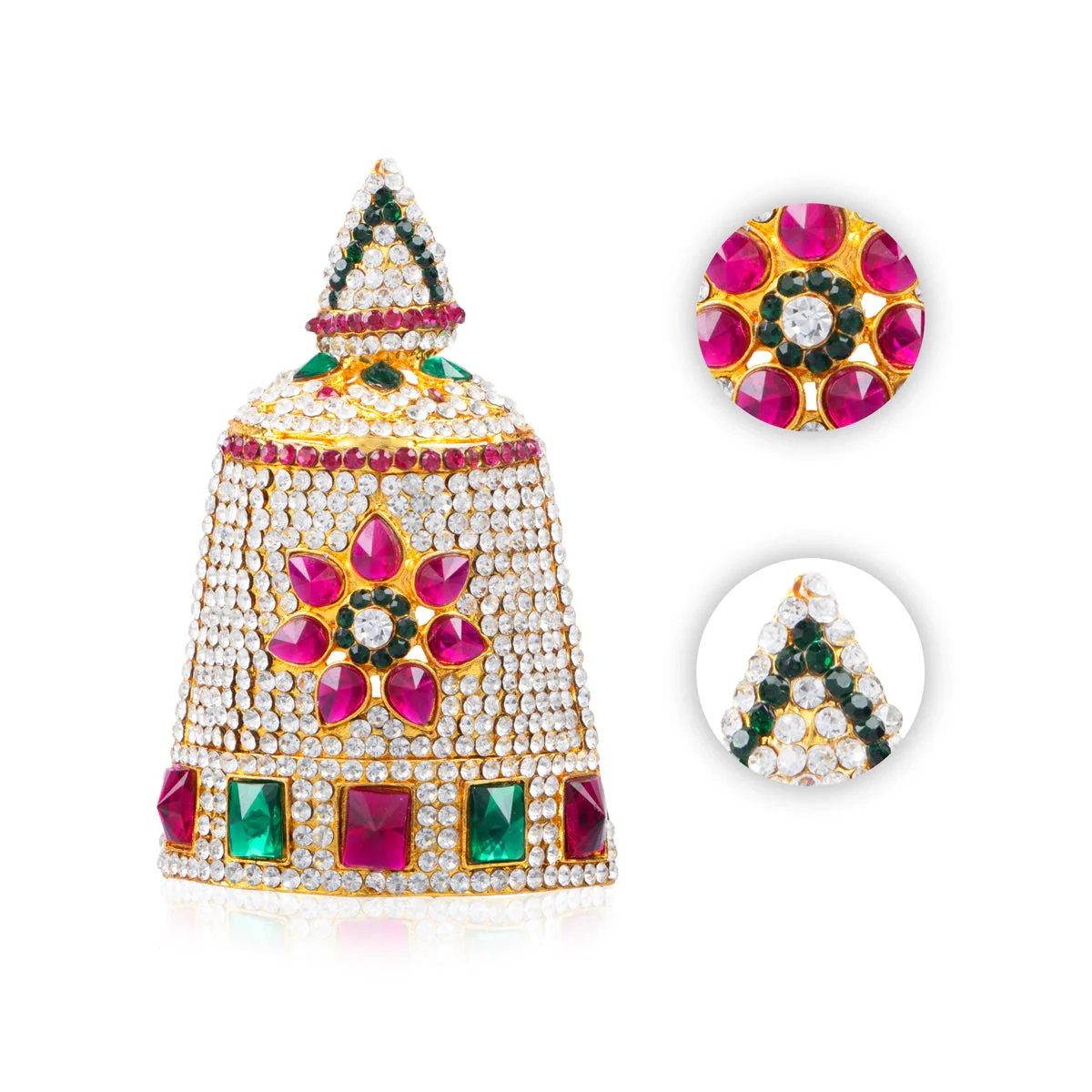 Half Stone Crown - 4 x 2.25 Inches | Kireedam/ Kiridam/ Multicolour Stone Mukut for Deity Decor - Image 4