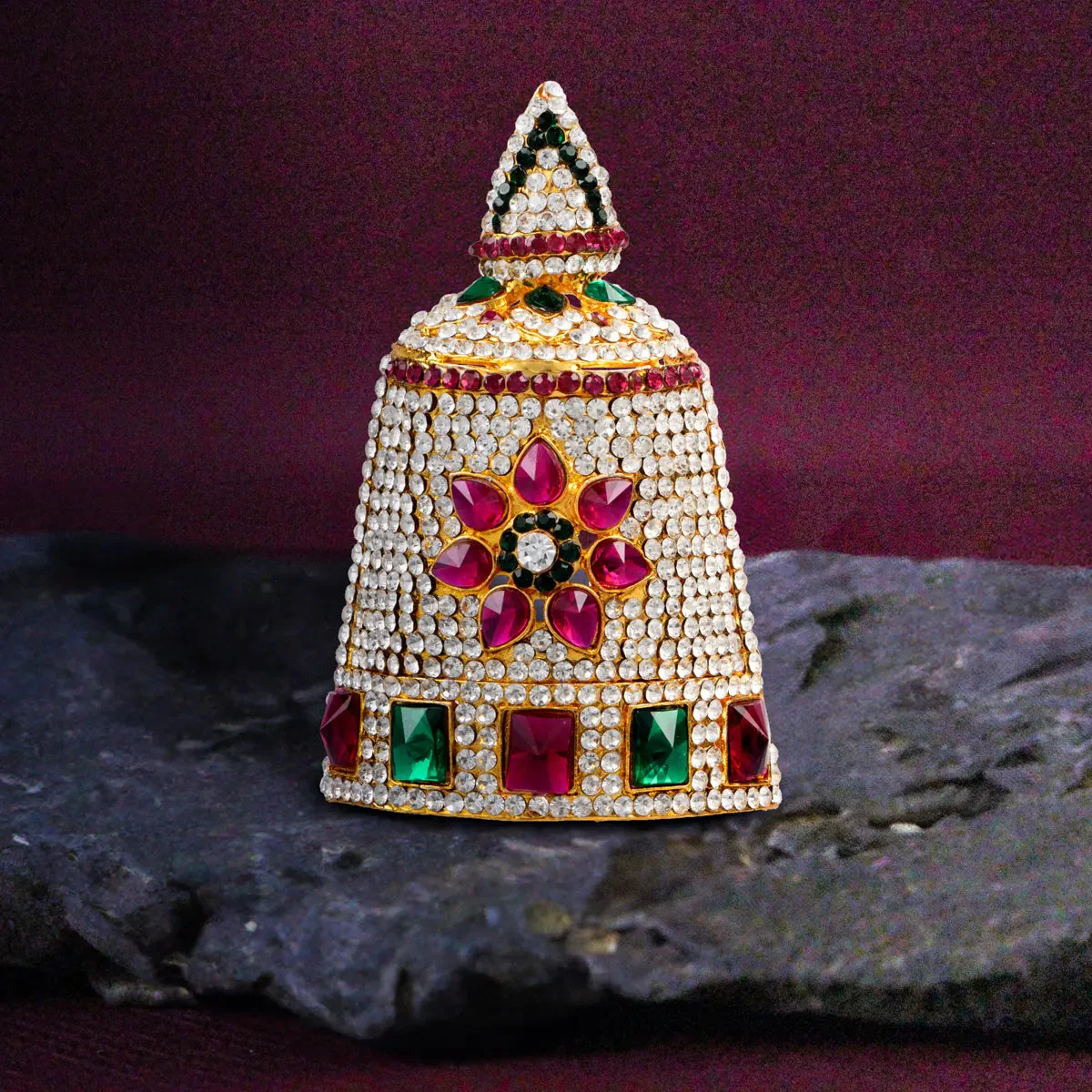 Half Stone Crown - 4 x 2.25 Inches | Kireedam/ Kiridam/ Multicolour Stone Mukut for Deity Decor - Image 6