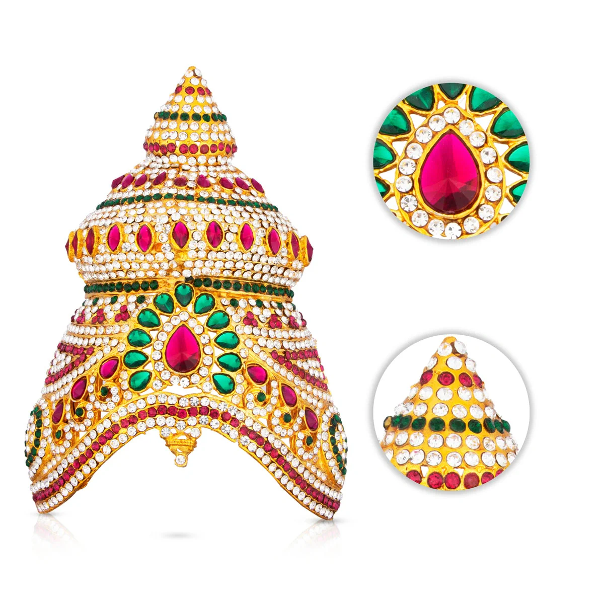 Half Stone Crown - 5.5 X 4 Inches | Multicolour Stone Mukut/ Stone Kireedam/ Kiridam For Deity Adornment - Image 2