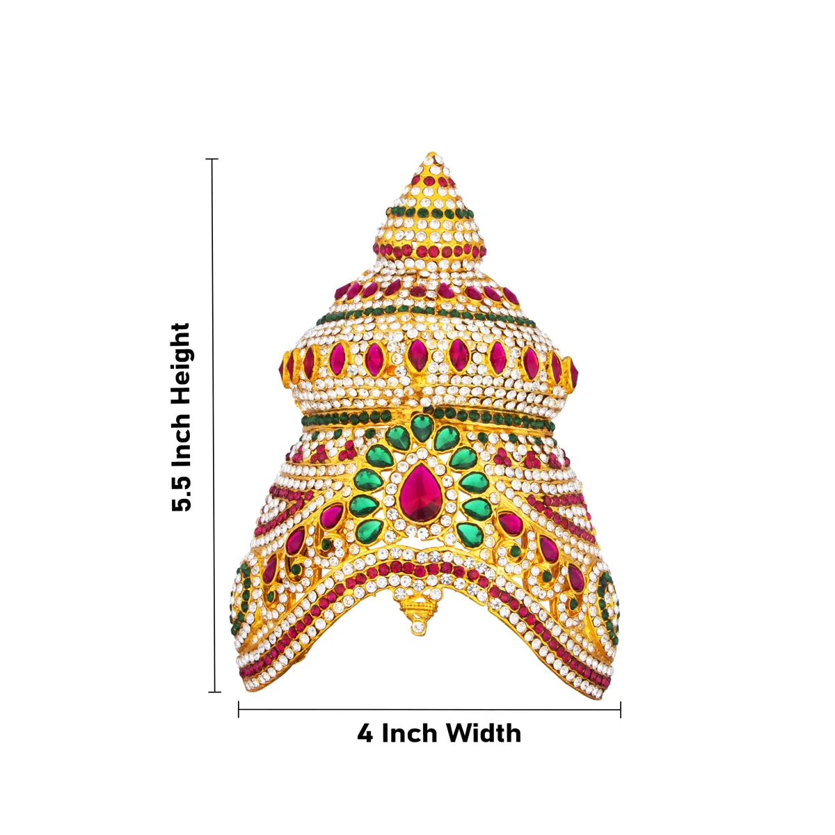 Half Stone Crown - 5.5 X 4 Inches | Multicolour Stone Mukut/ Stone Kireedam/ Kiridam For Deity Adornment - Image 3
