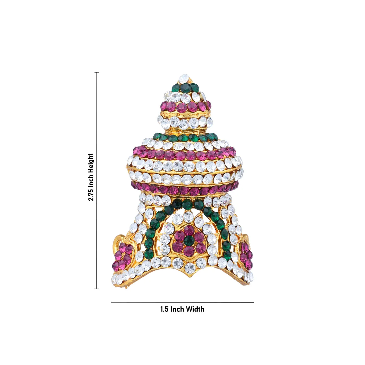 Half Stone Kireedam - 2.75 X 1.5 Inches | Multicolour Stone Mukut/ Half Kiridam/ Half Crown For Deity - Image 2