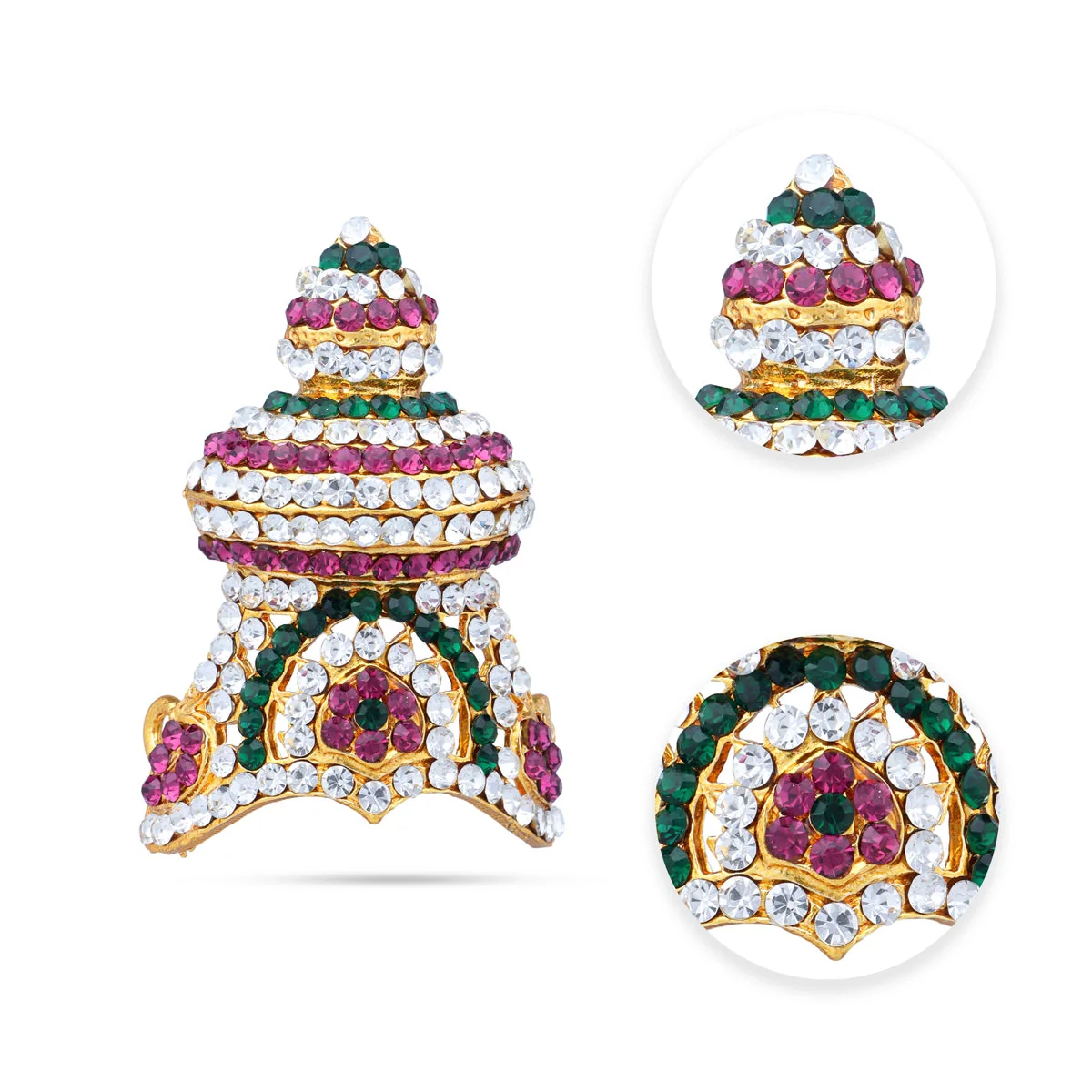 Half Stone Kireedam - 2.75 X 1.5 Inches | Multicolour Stone Mukut/ Half Kiridam/ Half Crown For Deity - Image 3