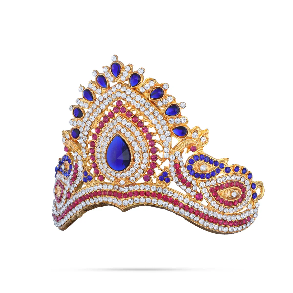 Half Stone Kireedam - 4 X 4 Inches | Multicolour Stone Mukut/ Peacock Design Kiridam/ Half Crown For Deity - Image 4