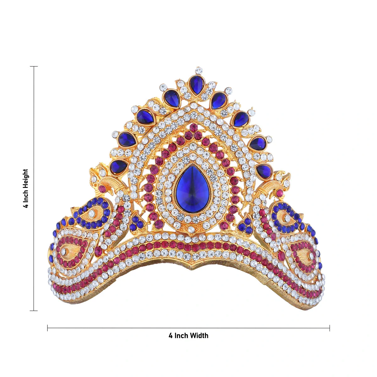 Half Stone Kireedam - 4 X 4 Inches | Multicolour Stone Mukut/ Peacock Design Kiridam/ Half Crown For Deity - Image 5