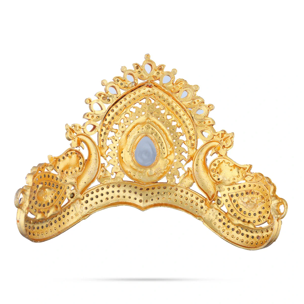 Half Stone Kireedam - 4 X 4 Inches | Multicolour Stone Mukut/ Peacock Design Kiridam/ Half Crown For Deity - Image 6