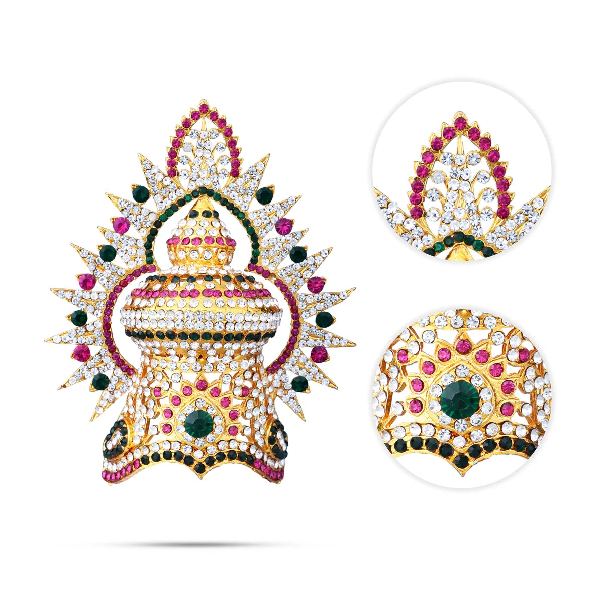 Half Stone Kireedam With Arch - 4.5 X 3.5 Inches | Multi Coloured Stone Mukut/ Kiridam/ Half Crown For Deity - Image 2