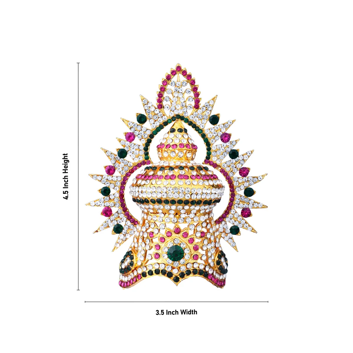 Half Stone Kireedam With Arch - 4.5 X 3.5 Inches | Multi Coloured Stone Mukut/ Kiridam/ Half Crown For Deity - Image 4