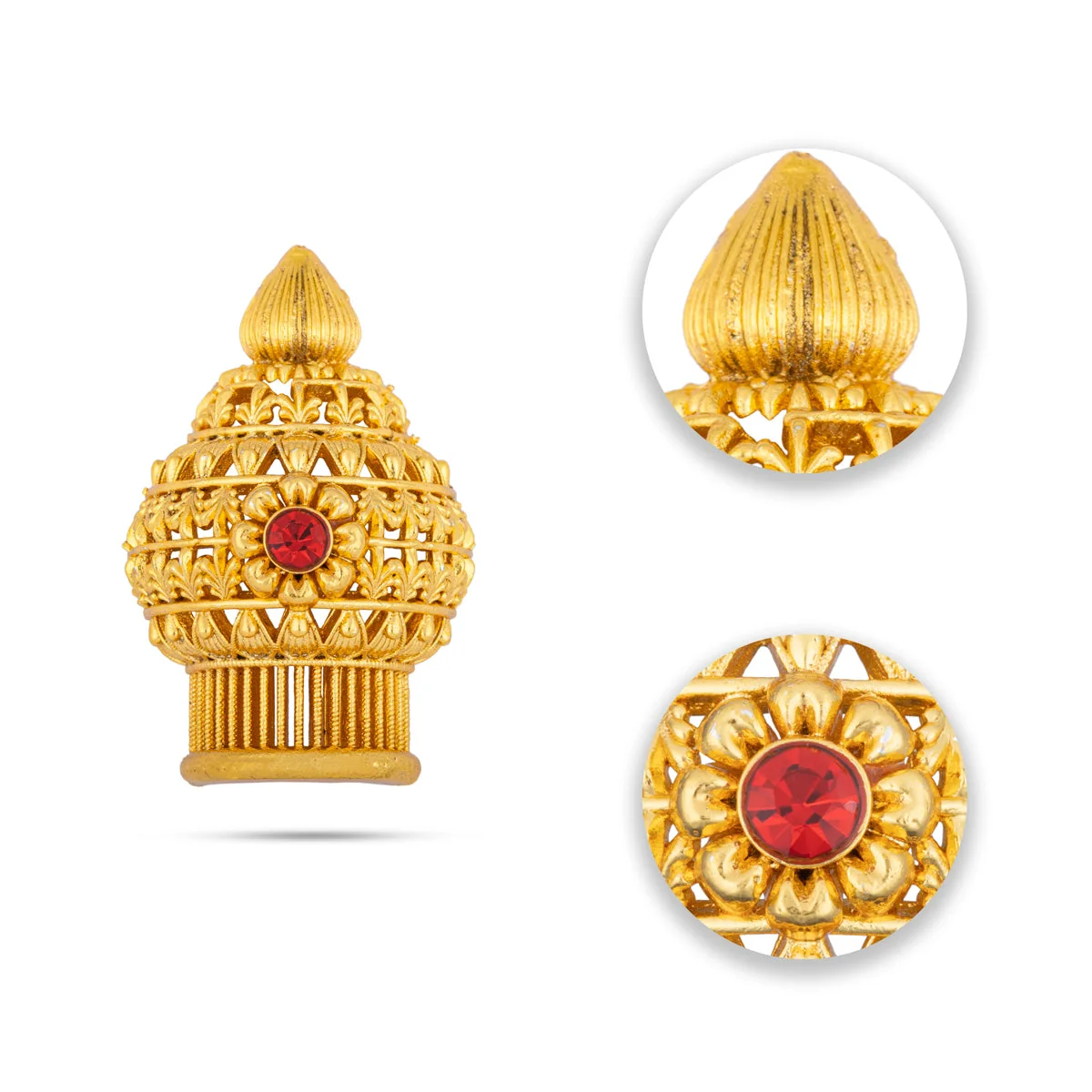 Half Vairamudi Crown - 1.75 X 1 Inches | Mukut/ Kiridam/ Gold Polish With Single Stone Kireedam For Deity - Image 3