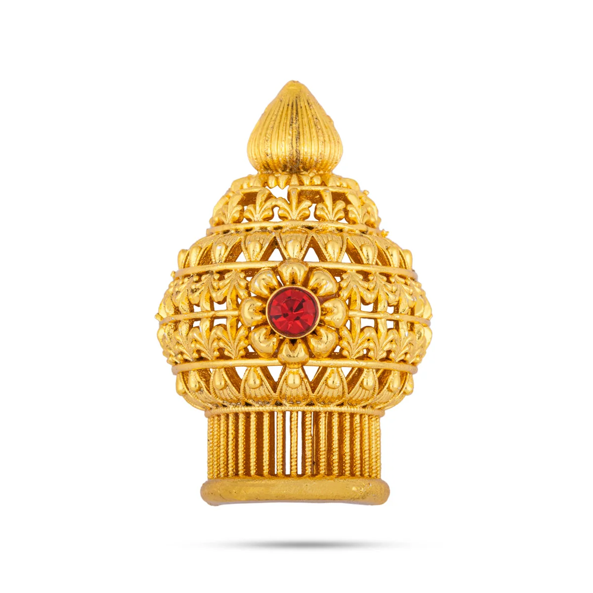 Half Vairamudi Crown - 1.75 X 1 Inches | Mukut/ Kiridam/ Gold Polish With Single Stone Kireedam For Deity - Image 4
