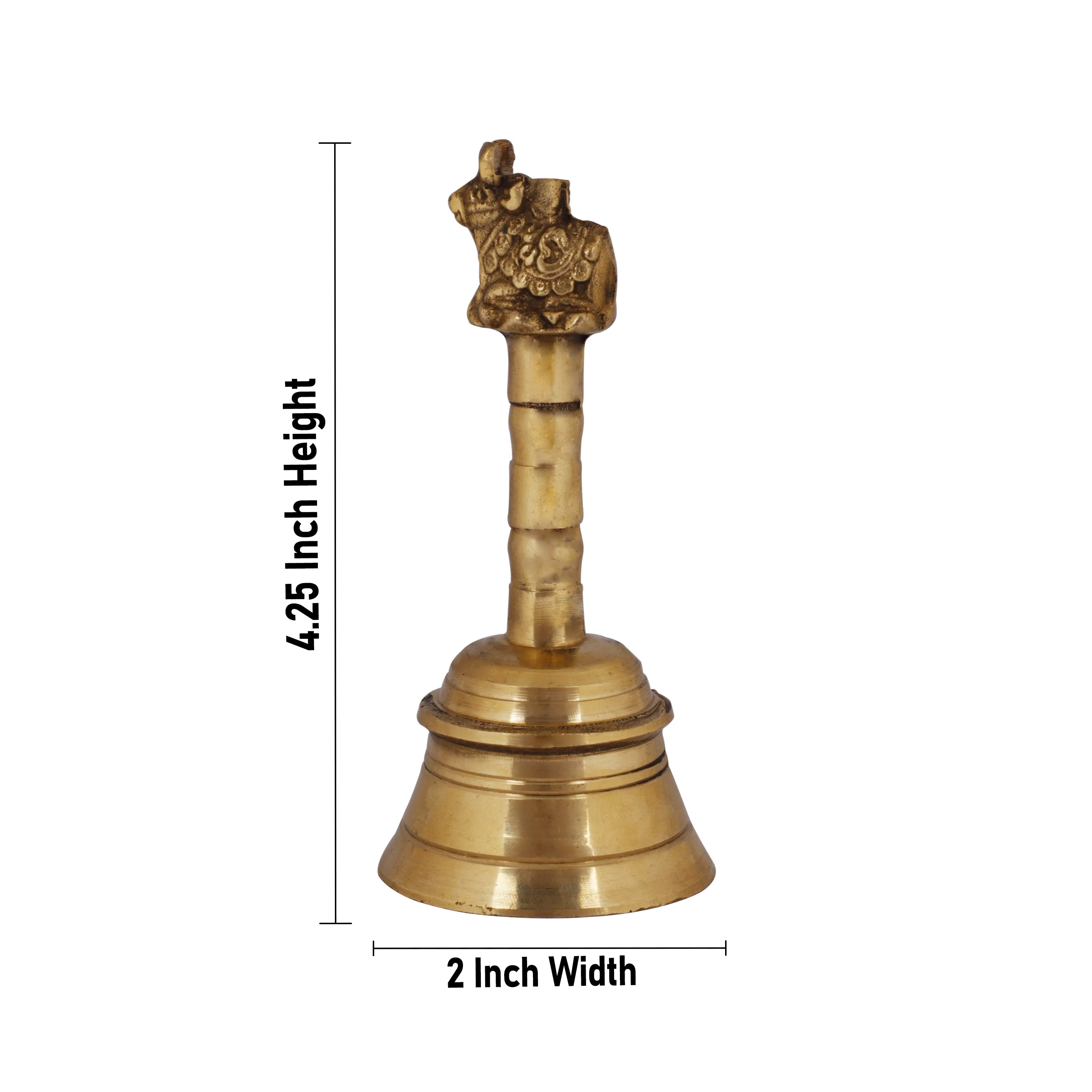 Hand Bell - 4.25 x 2 Inches | Nandi Handle Brass Bell/ Ghanti/ Pooja Bell for Home - Image 4