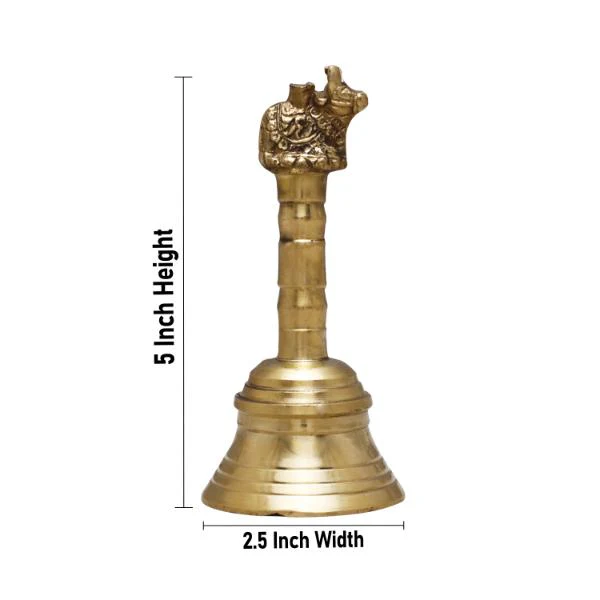 Hand Bell - 5 x 2.5 Inches | Nandi Handle Brass Bell/ Ghanti/ Pooja Bell for Home - Image 4