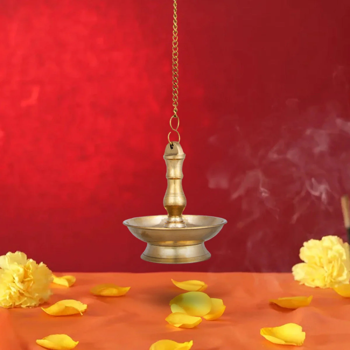 Hanging Lamp With Chain - 5.5 x 4.75 Inches | Brass Lamp/ Hanging Diya/ Thooku Vilakku for Pooja - Image 4