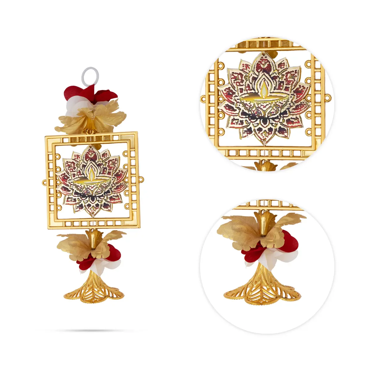Hanging Pair - 9 Inches | Lotus Diya Design/ Decorative Hanging/ Decor For Home Entrance - Image 2