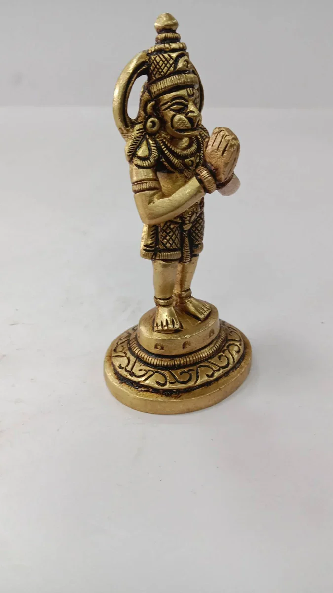 Hanuman - 3.5 x 1.5 Inches | Anjaneyar Standing Statue/ Antique Brass Statue for Home/ 150 Gms Approx - Image 3