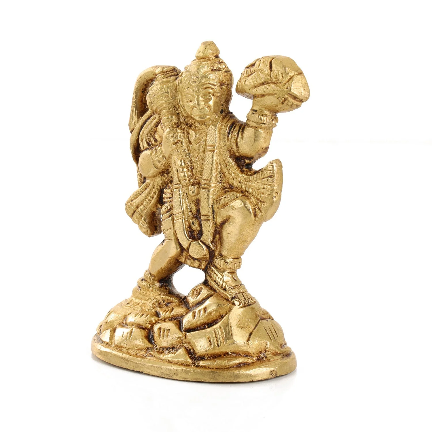 Hanuman Statue Lifting Sanjeevani Mountain - 4.5 x 3 Inches | Antique Brass Idol/ Anjaneya Statue for Pooja - Image 2