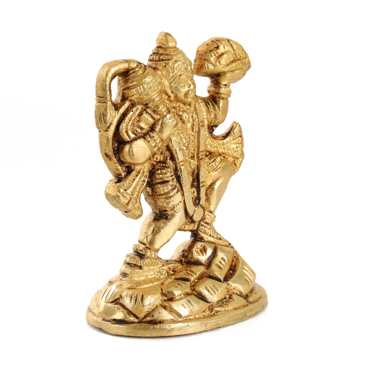Hanuman Statue Lifting Sanjeevani Mountain - 4.5 x 3 Inches | Antique Brass Idol/ Anjaneya Statue for Pooja - Image 3