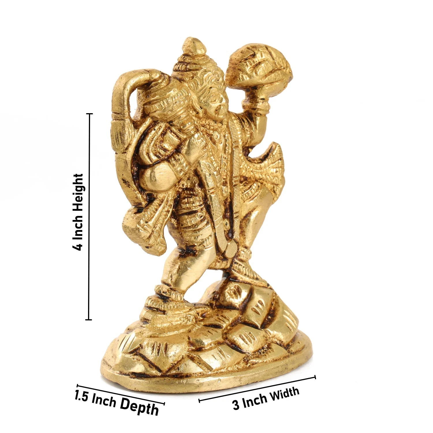 Hanuman Statue Lifting Sanjeevani Mountain - 4.5 x 3 Inches | Antique Brass Idol/ Anjaneya Statue for Pooja - Image 4