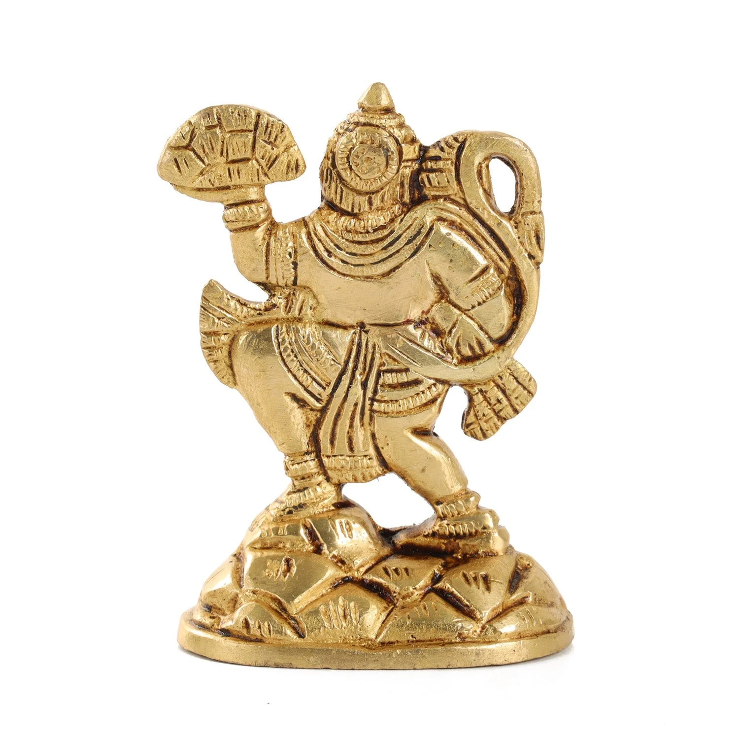 Hanuman Statue Lifting Sanjeevani Mountain - 4.5 x 3 Inches | Antique Brass Idol/ Anjaneya Statue for Pooja - Image 5