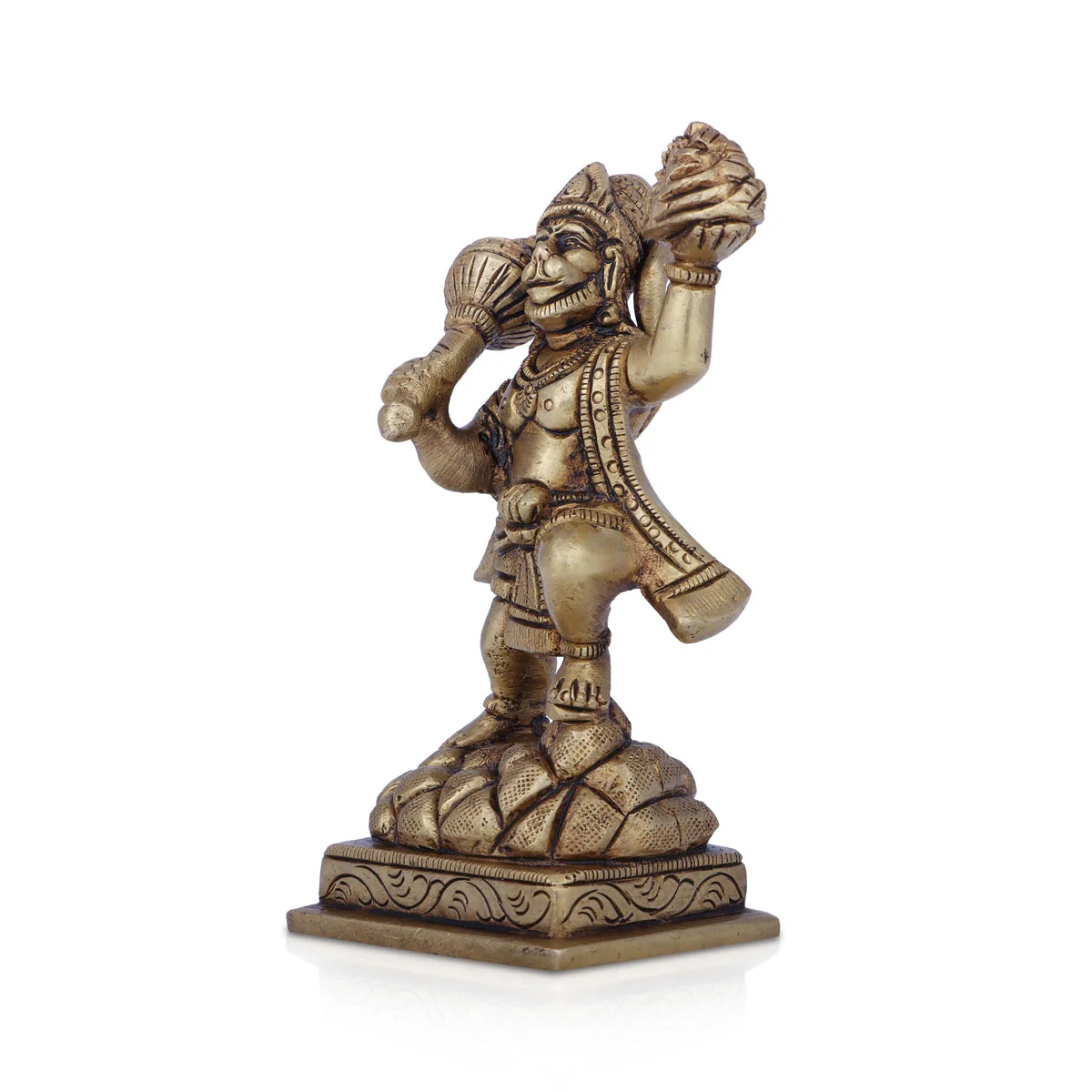 Hanuman Statue Lifting Sanjeevani Mountain - 4 x 3 Inches | Antique Brass Idol/ Anjaneya Statue for Pooja - Image 3