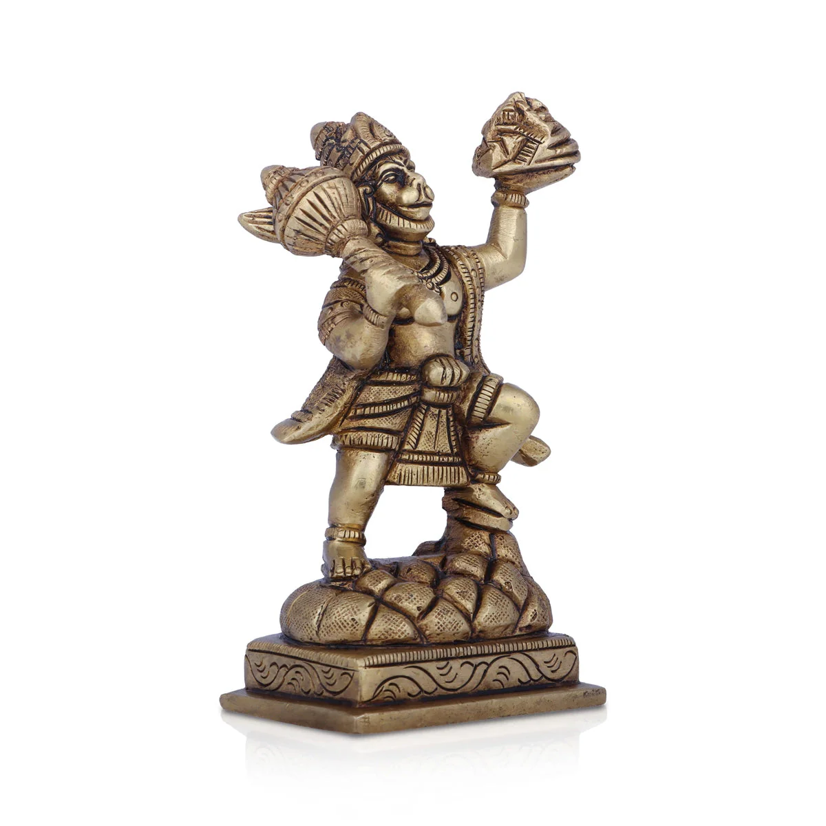 Hanuman Statue Lifting Sanjeevani Mountain - 4 x 3 Inches | Antique Brass Idol/ Anjaneya Statue for Pooja - Image 4