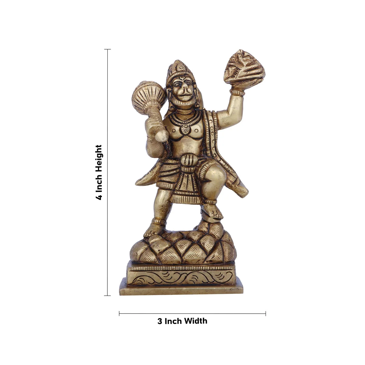 Hanuman Statue Lifting Sanjeevani Mountain - 4 x 3 Inches | Antique Brass Idol/ Anjaneya Statue for Pooja - Image 5