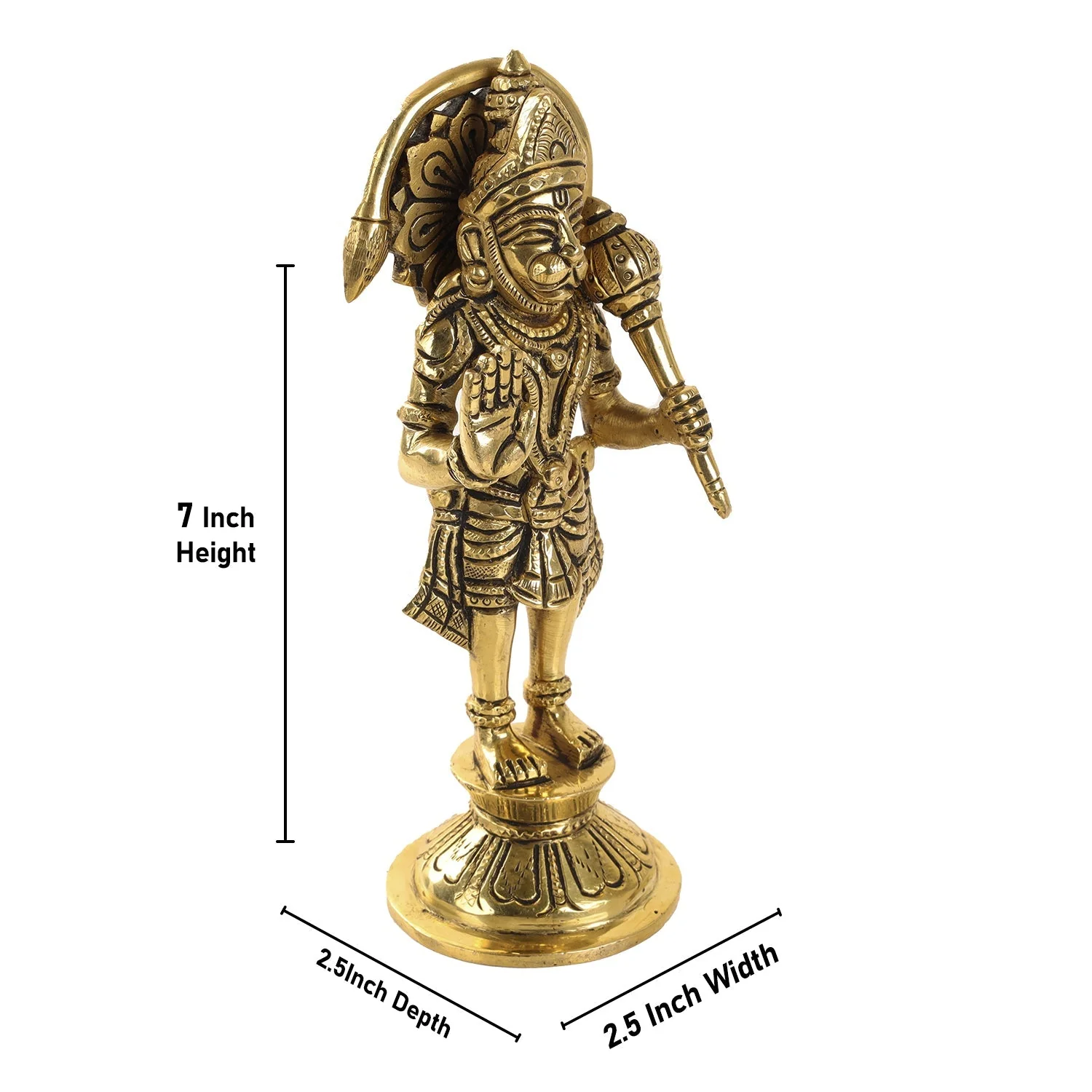 Hanuman Statue Standing On Base - 7 x 2.5 Inches | Antique Brass Idol/ Anjaneya Statue for Pooja - Image 2