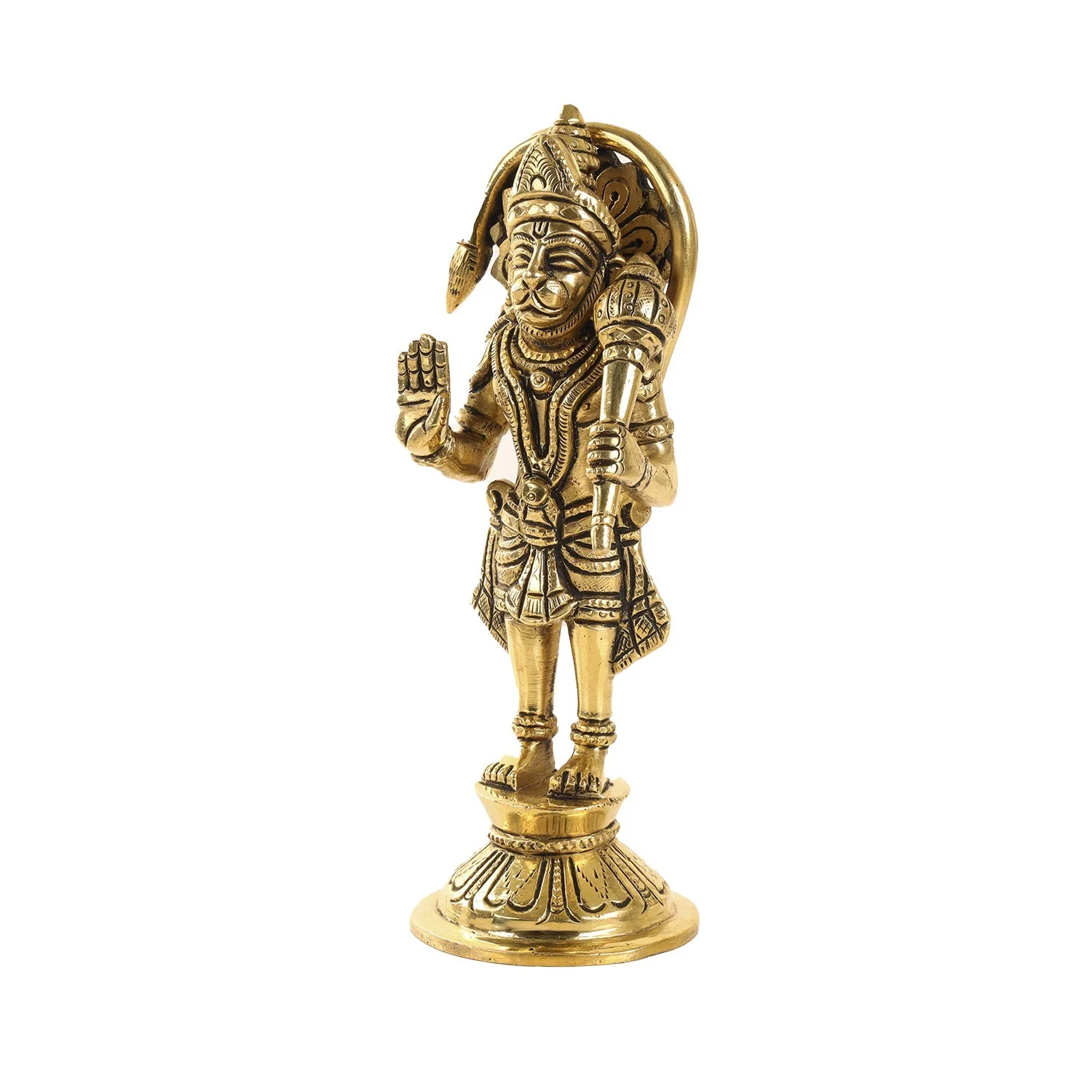 Hanuman Statue Standing On Base - 7 x 2.5 Inches | Antique Brass Idol/ Anjaneya Statue for Pooja - Image 4