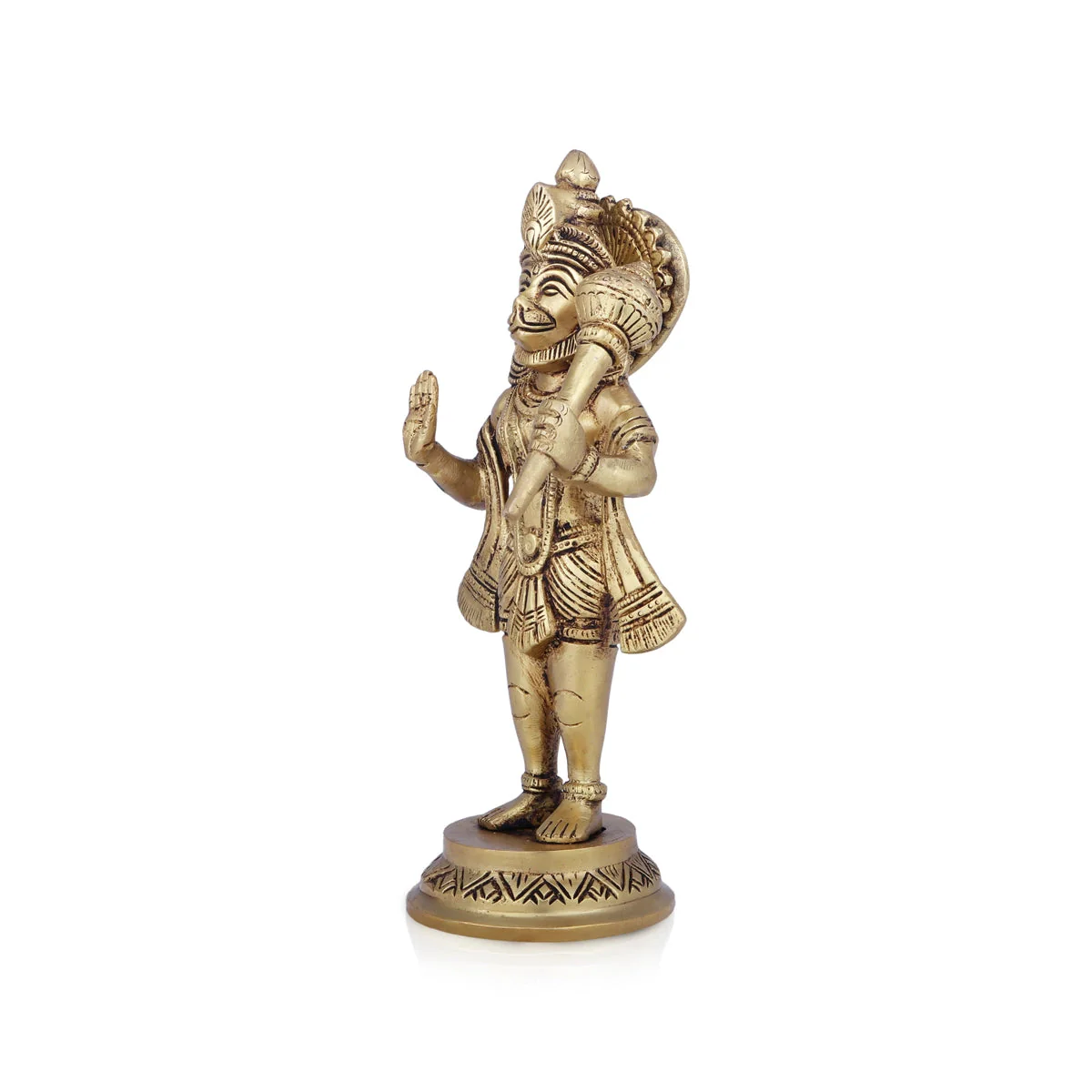 Hanuman Statue Standing On Base - 8 x 4 Inches | Antique Brass Idol/ Anjaneya Statue for Pooja - Image 3