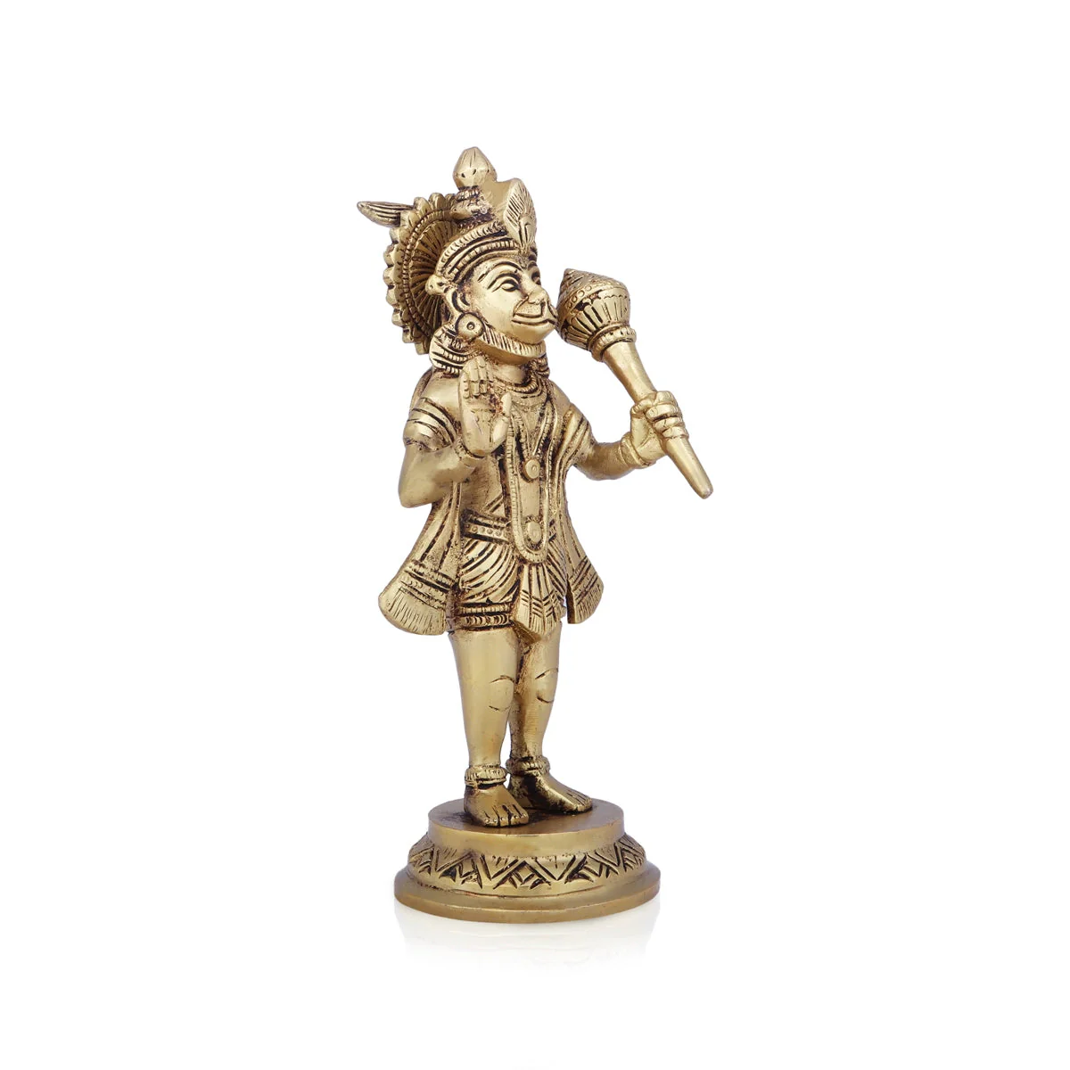 Hanuman Statue Standing On Base - 8 x 4 Inches | Antique Brass Idol/ Anjaneya Statue for Pooja - Image 4