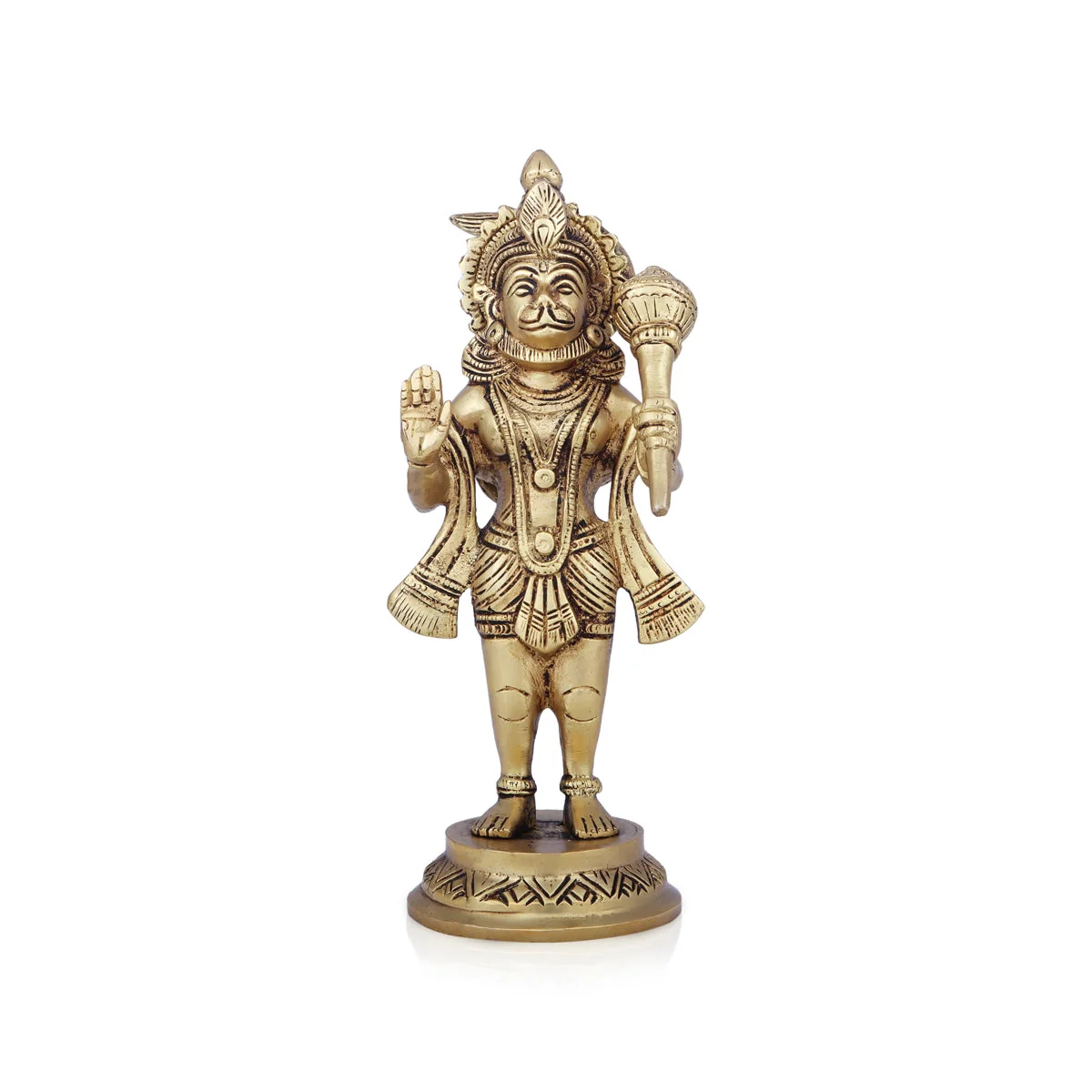 Hanuman Statue Standing On Base - 8 x 4 Inches | Antique Brass Idol/ Anjaneya Statue for Pooja - Image 5