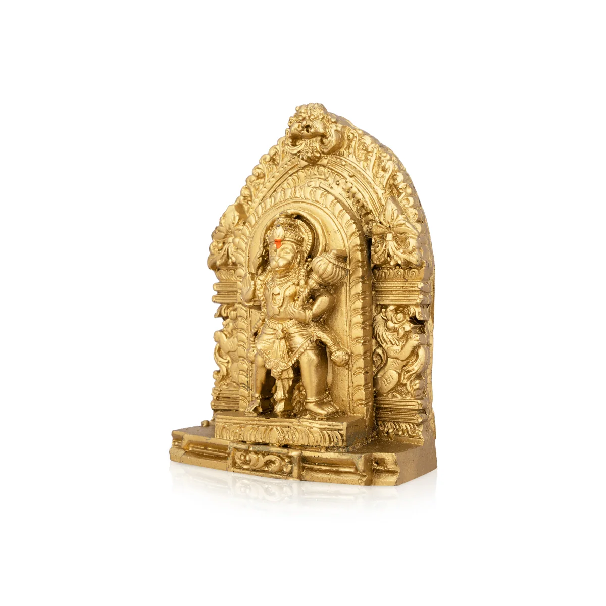 Anjaneya Statue With Arch - 4.5 x 3.25 Inches | Resin Statue/ Gold Polish Hanuman Statue for Pooja/ 218 Gms - Image 4