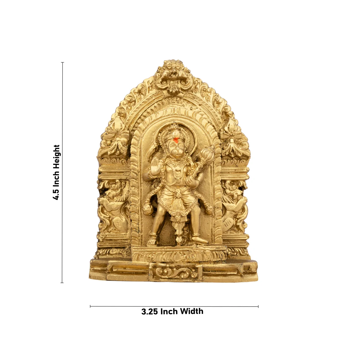 Anjaneya Statue With Arch - 4.5 x 3.25 Inches | Resin Statue/ Gold Polish Hanuman Statue for Pooja/ 218 Gms - Image 5