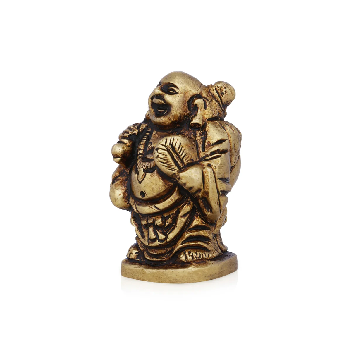 Happy Man Statue With Base - 1.75 x 1.25 Inches | Antique Brass Idol/ Happy Man Idol for Pooja - Image 2