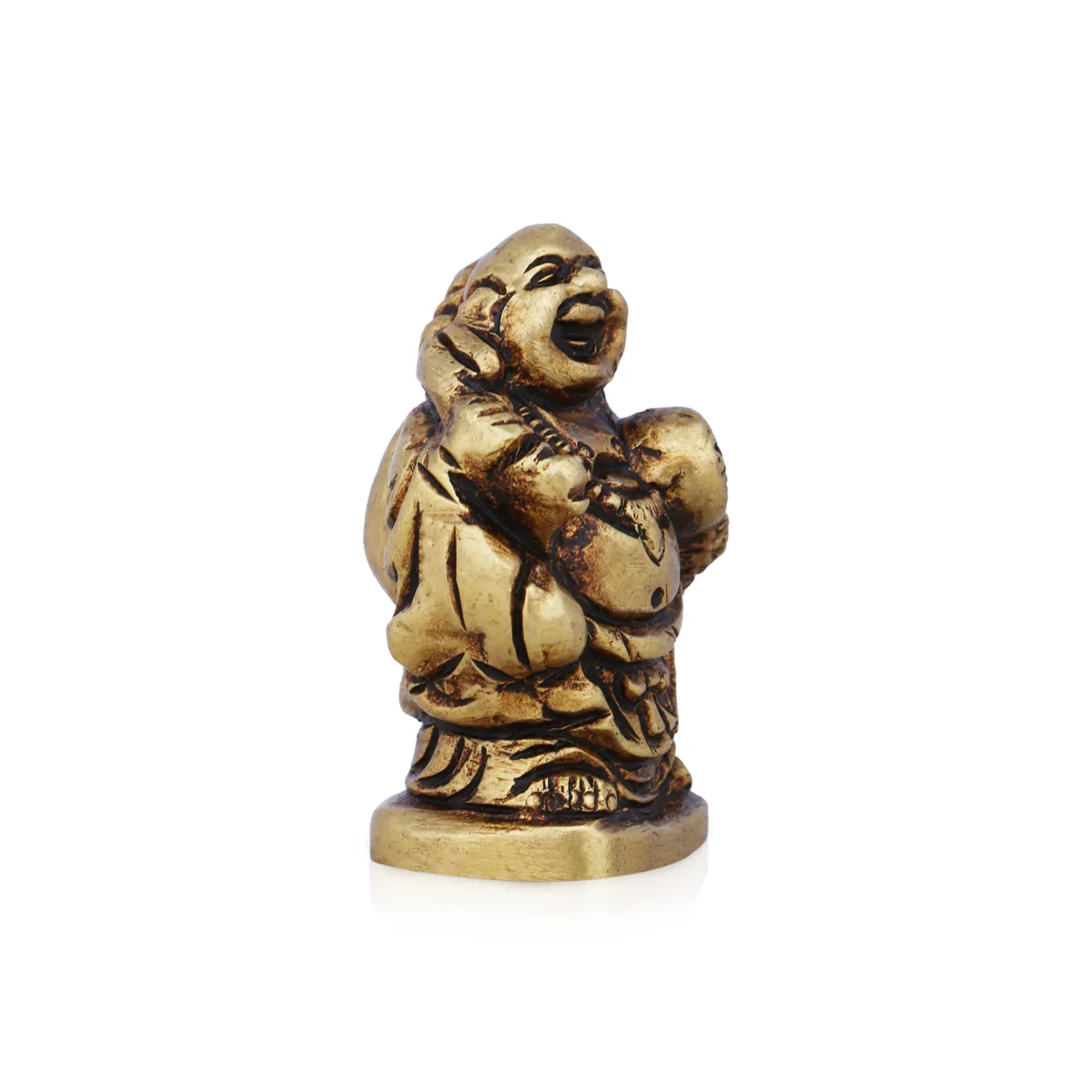 Happy Man Statue With Base - 1.75 x 1.25 Inches | Antique Brass Idol/ Happy Man Idol for Pooja - Image 3
