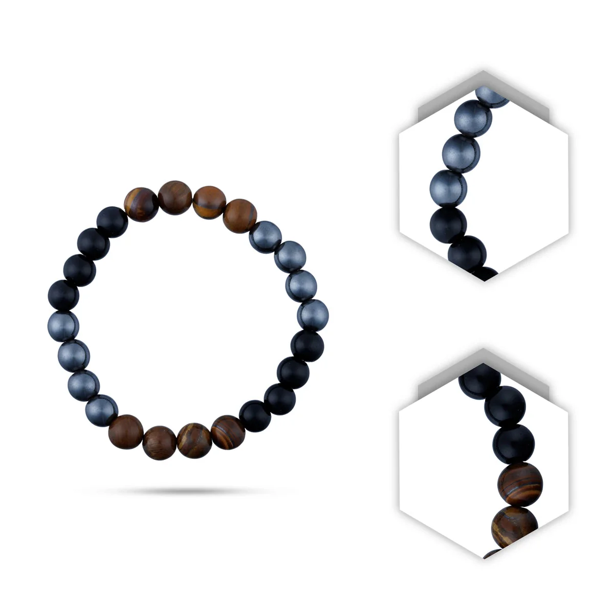 Hematite Bracelet - 2.5 Inches | Tiger Eye Bracelet/ Black Obsidian Bracelet/ Hand Band for Men & Women/ 30 Gms - Image 3