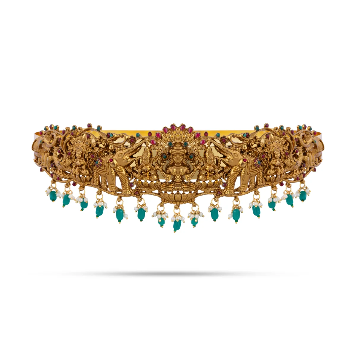 Hip Belt - 1.5 X 9.5 Inches | Antique Gold Polish Jewellery/Lakshmi & Beads Design Waist Belt For Bharatanatyam - Image 2