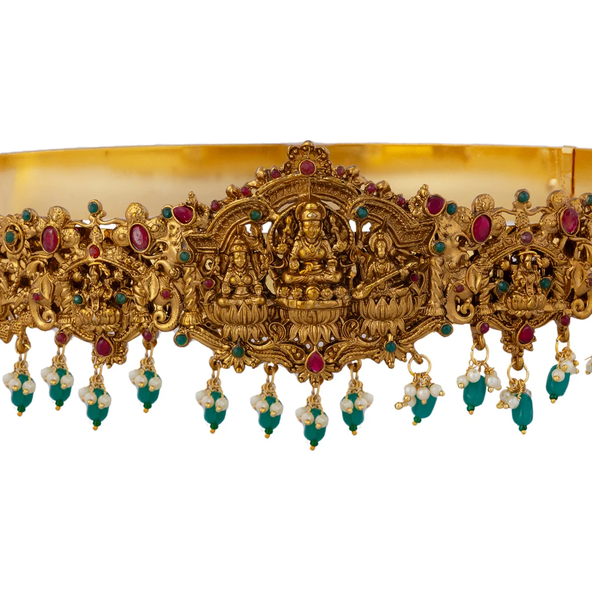 Hip Belt - 1.5 X 9.5 Inches | Antique Gold Polish Jewellery/Lakshmi & Beads Design Waist Belt For Bharatanatyam - Image 3
