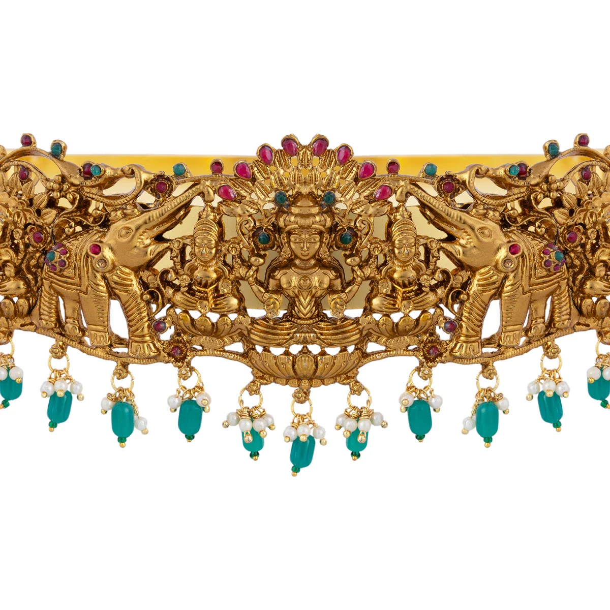 Hip Belt - 1.5 X 9.5 Inches | Antique Gold Polish Jewellery/Lakshmi & Beads Design Waist Belt For Bharatanatyam - Image 4