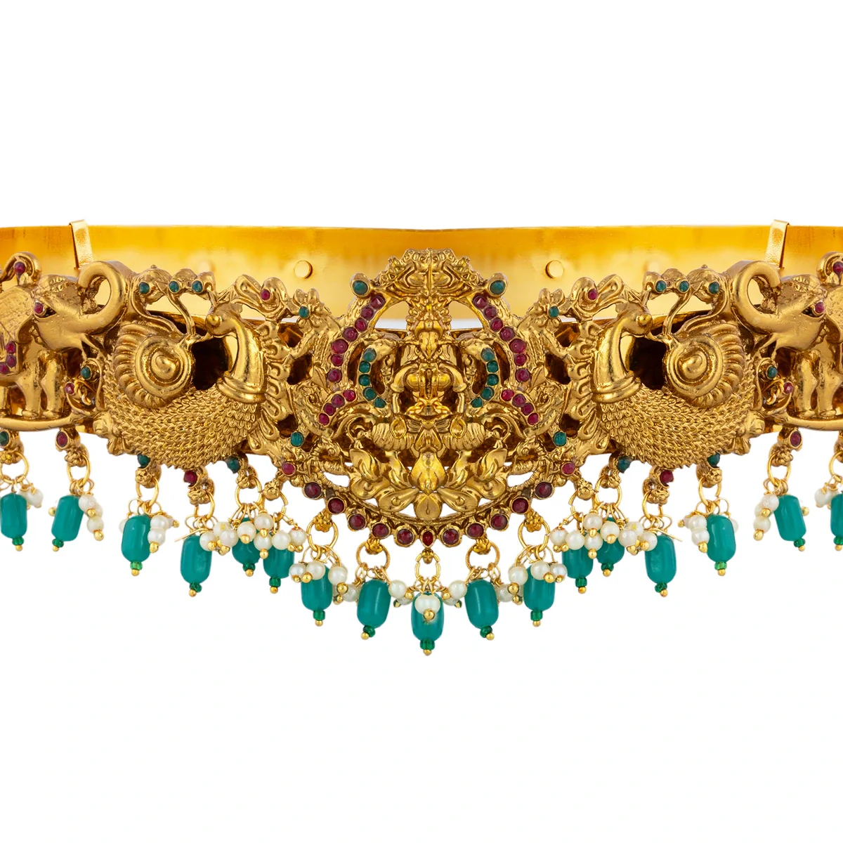 Hip Belt - 1.5 X 9.5 Inches | Antique Gold Polish Jewellery/Lakshmi & Beads Design Waist Belt For Bharatanatyam - Image 5